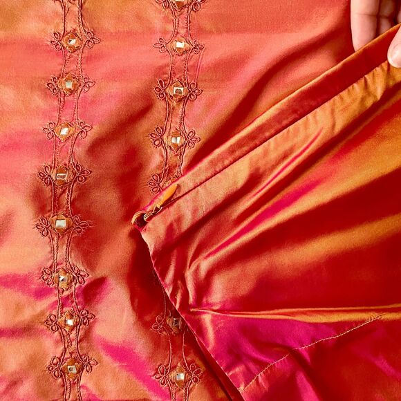 Vtg Y2K Ann Taylor Shot Silk Iridescent Midi Skirt Embellished Size 12 - Picture 6 of 7